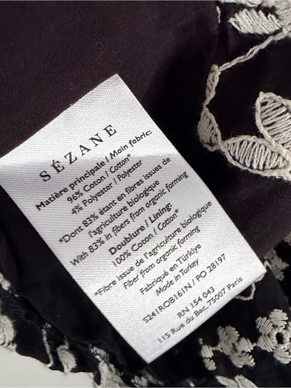 Sezane Black Mini Dress with White Floral Embroidery - Picture 3 of 9